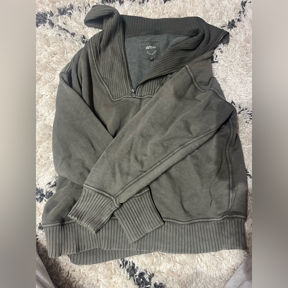 Aerie Green Zip Up Sweater